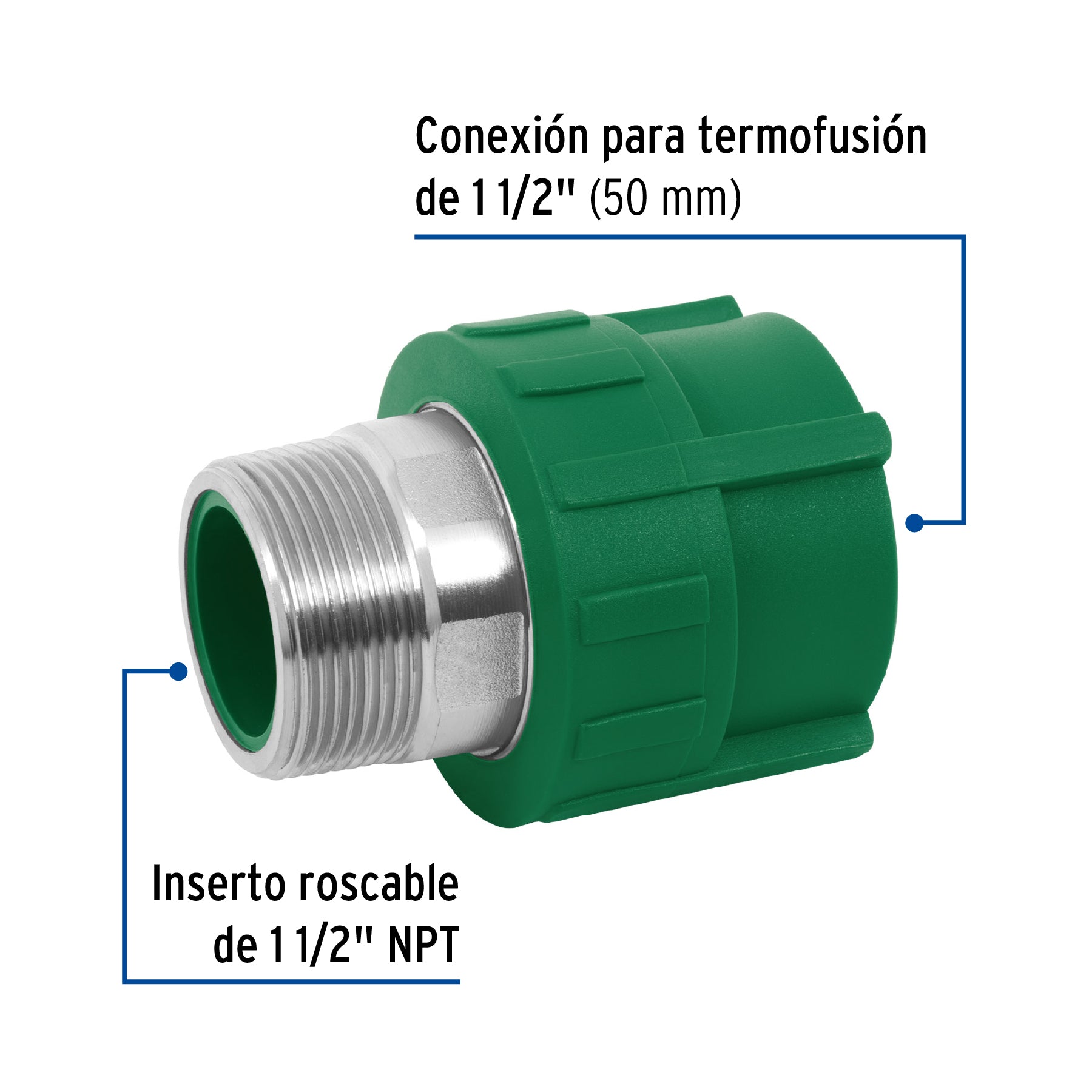 Adaptador PPR 1-1/2' macho con inserto metálico, Foset CV-615 45451 MM00