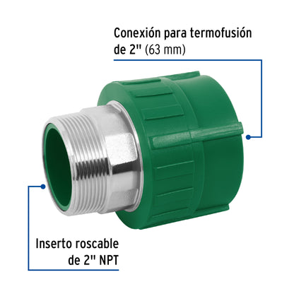 Adaptador PPR 2' macho con inserto metálico, Foset CV-616 45452 MM00