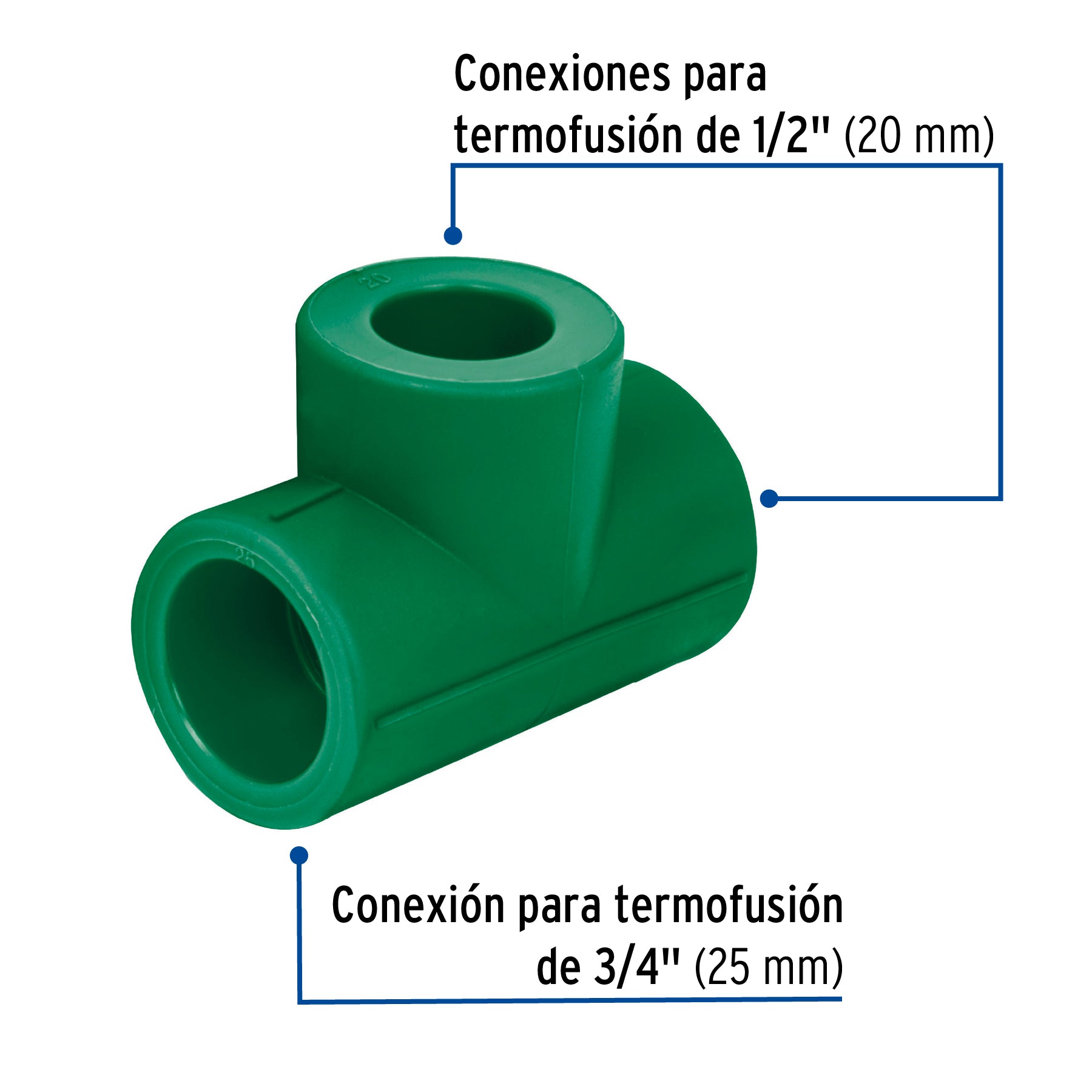 Tee reducida de PPR 3/4' x 1/2' x 1/2', Foset CV-721 49843 MM00