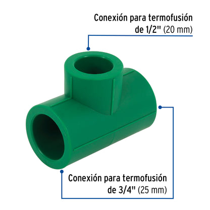 Tee reducida de PPR 3/4' x 3/4' x 1/2', Foset CV-722 49844 MM00