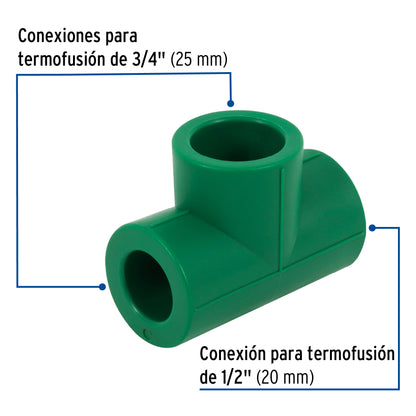 Tee reducida de PPR 3/4' x 1/2' x 3/4', Foset CV-723 49845 MM00