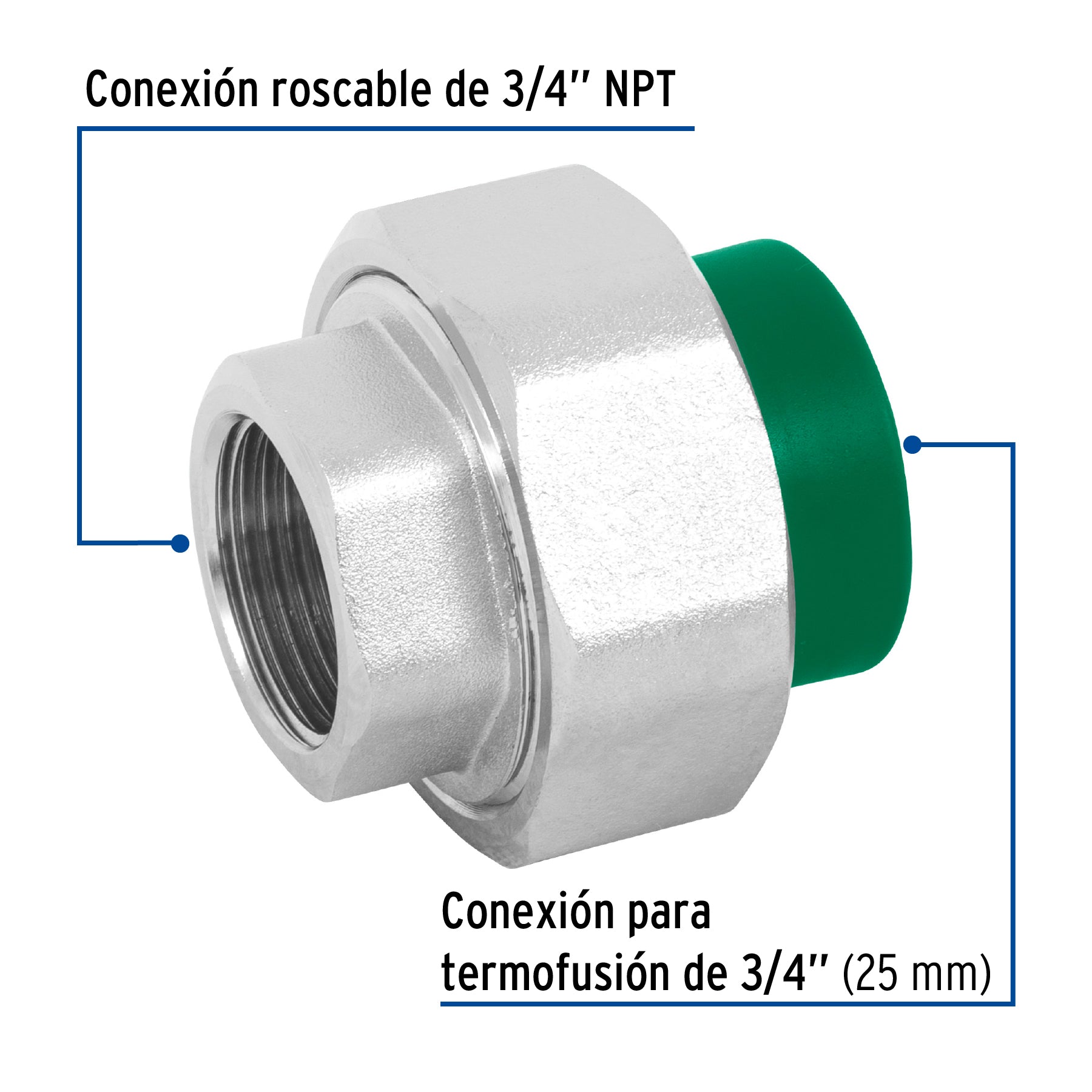 Tuerca unión PPR, mixta inserto metálico,  3/4', Foset CV-982 49817 MM00