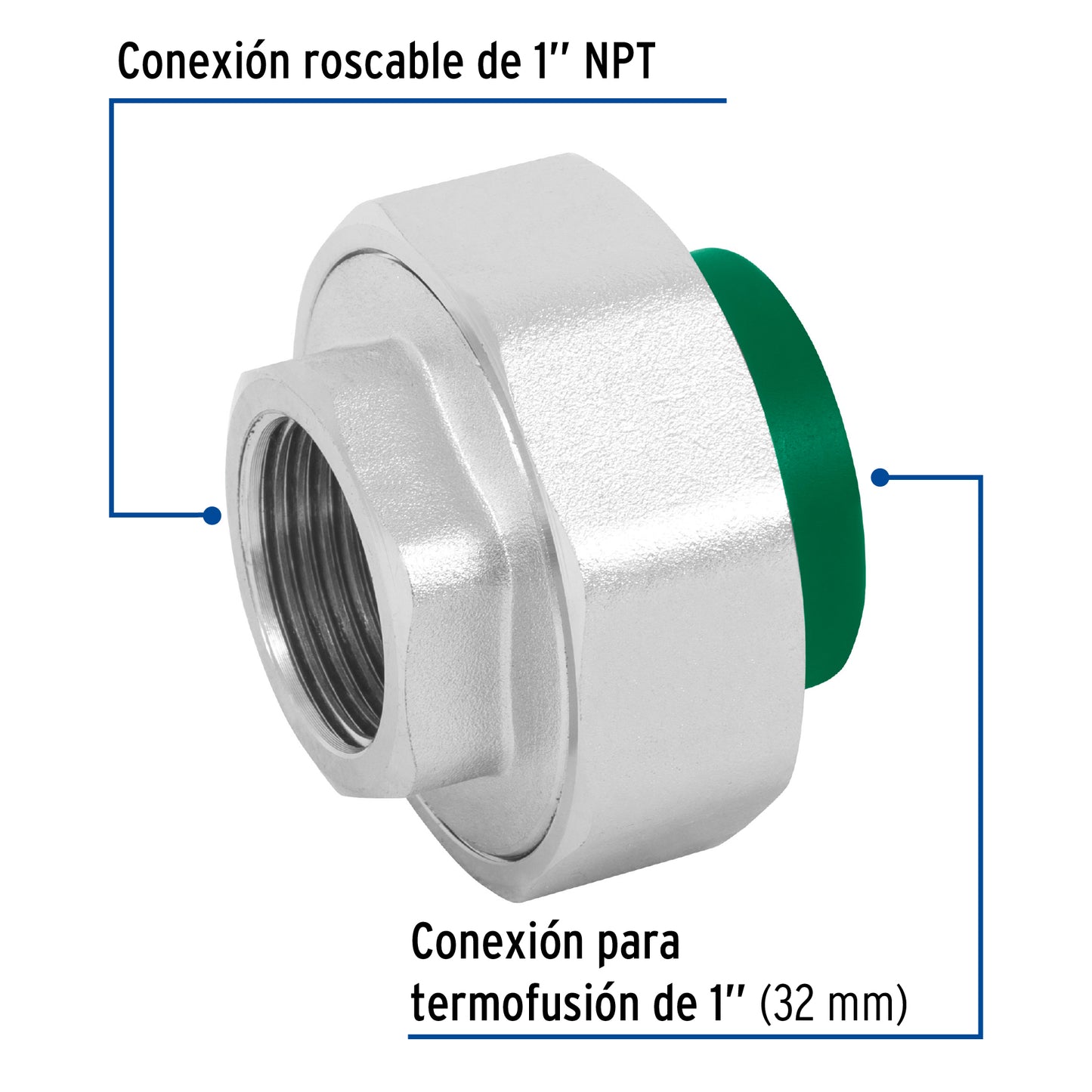 Tuerca unión PPR, mixta inserto metálico,  1', Foset CV-983 49818 MM00