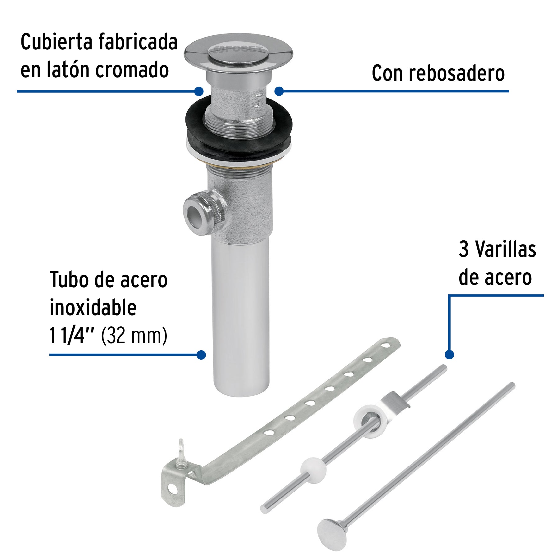 Contra p/lavabo c/rebosadero y sist automático, cromo, 1-1/4 DE-151 49441 MM00