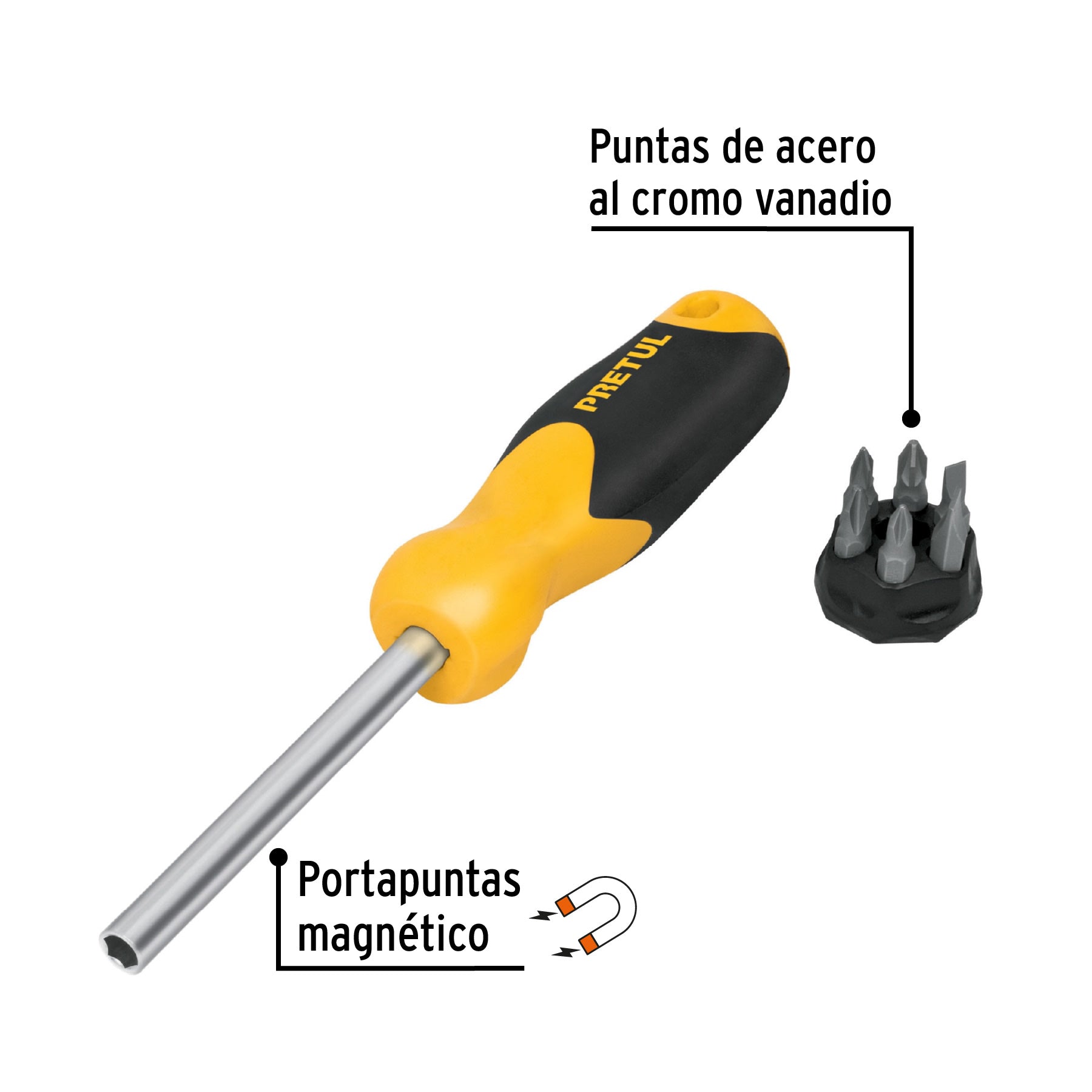 Desarmador con 6 puntas, Pretul DES-6P 21372 MM00