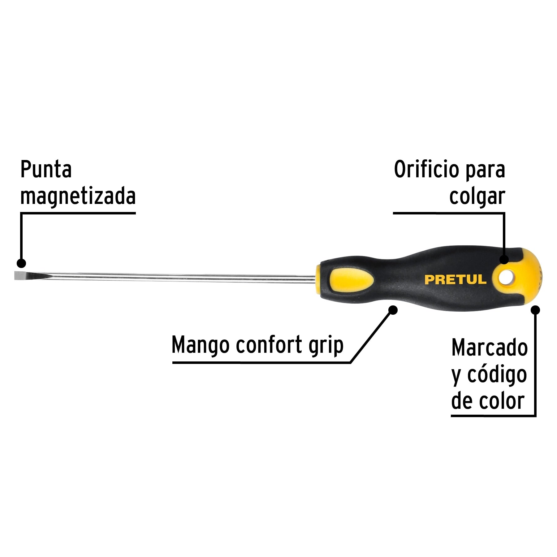 Desarmador cabinet 1/8 x 4' mango Comfort Grip, Pretul DG-1/8X4BP 21486 MM00