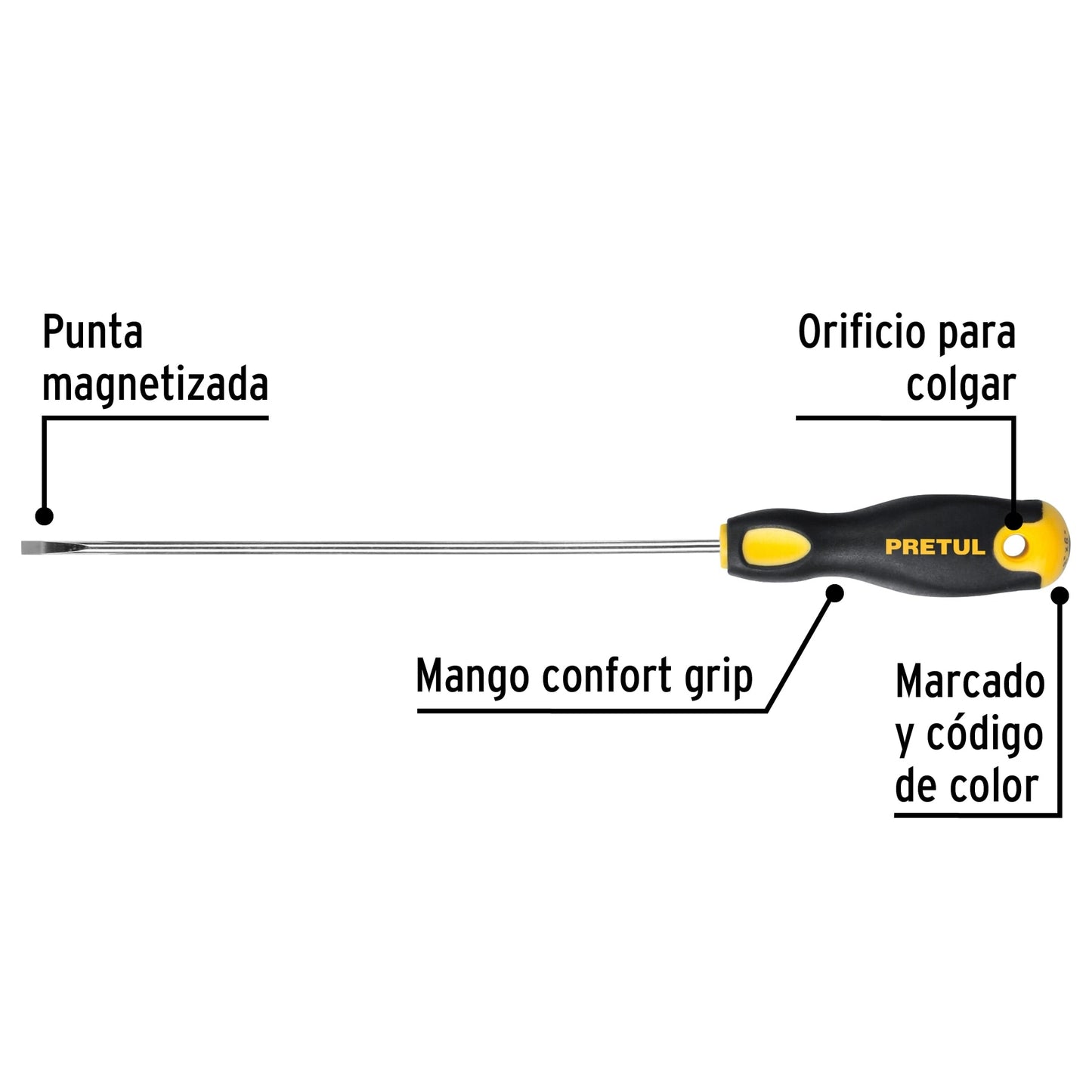 Desarmador cabinet 1/8 x 6' mango Comfort Grip, Pretul DG-1/8X6BP 21487 MM00