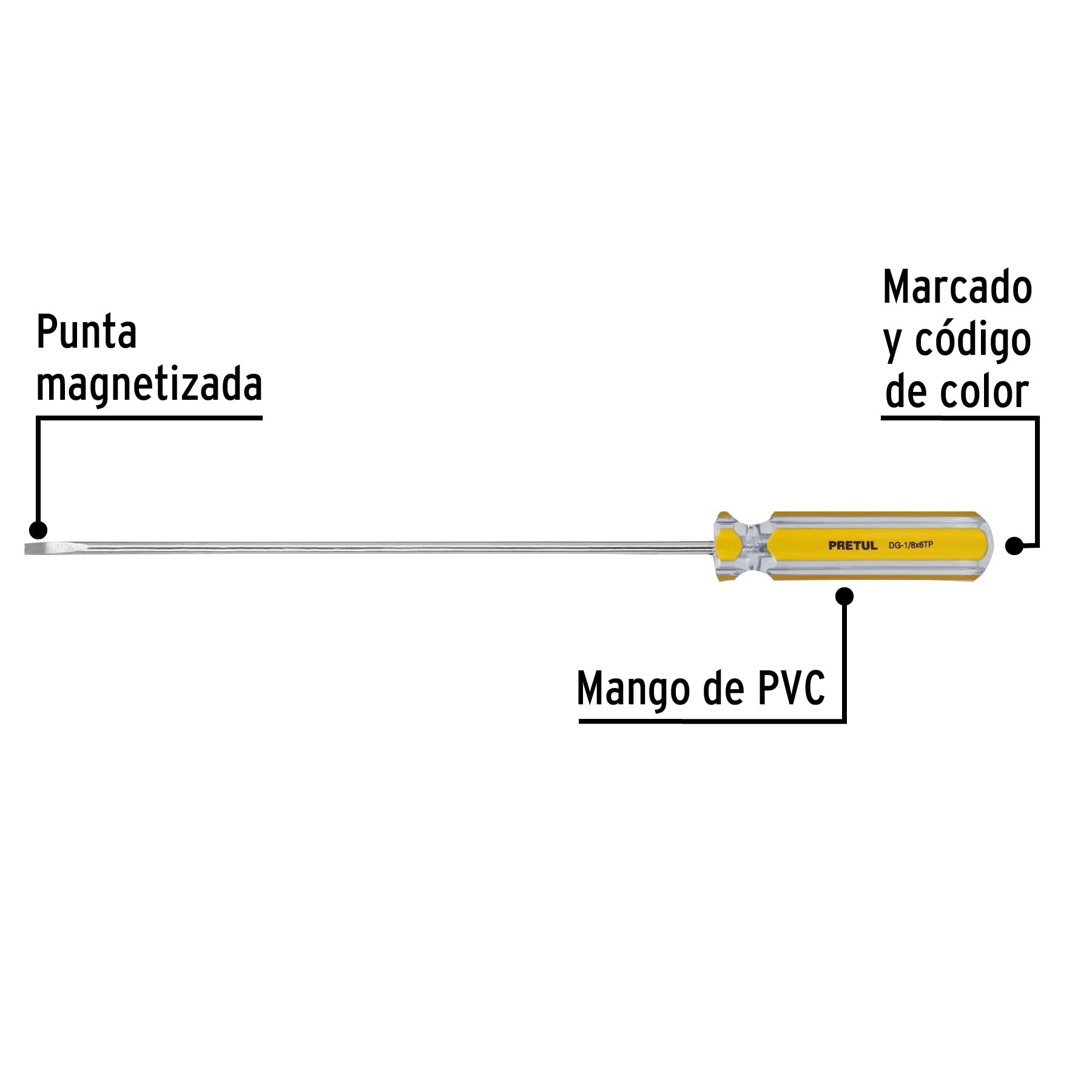 Desarmador cabinet 1/8 x 6' mango de PVC, Pretul DG-1/8X6TP 21465 MM00