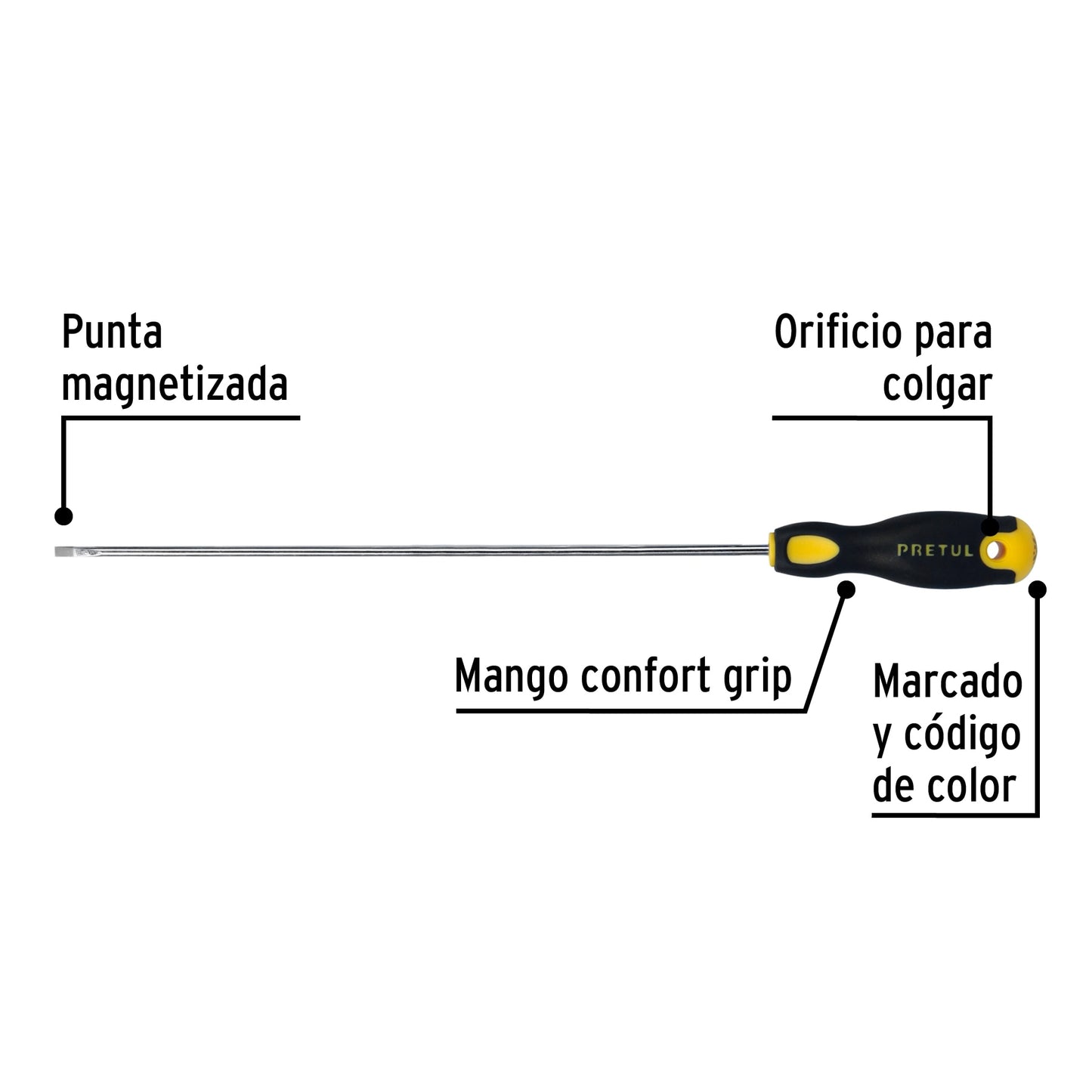 Desarmador cabinet 1/8 x 8' mango Comfort Grip, Pretul DG-1/8X8BP 21488 MM00