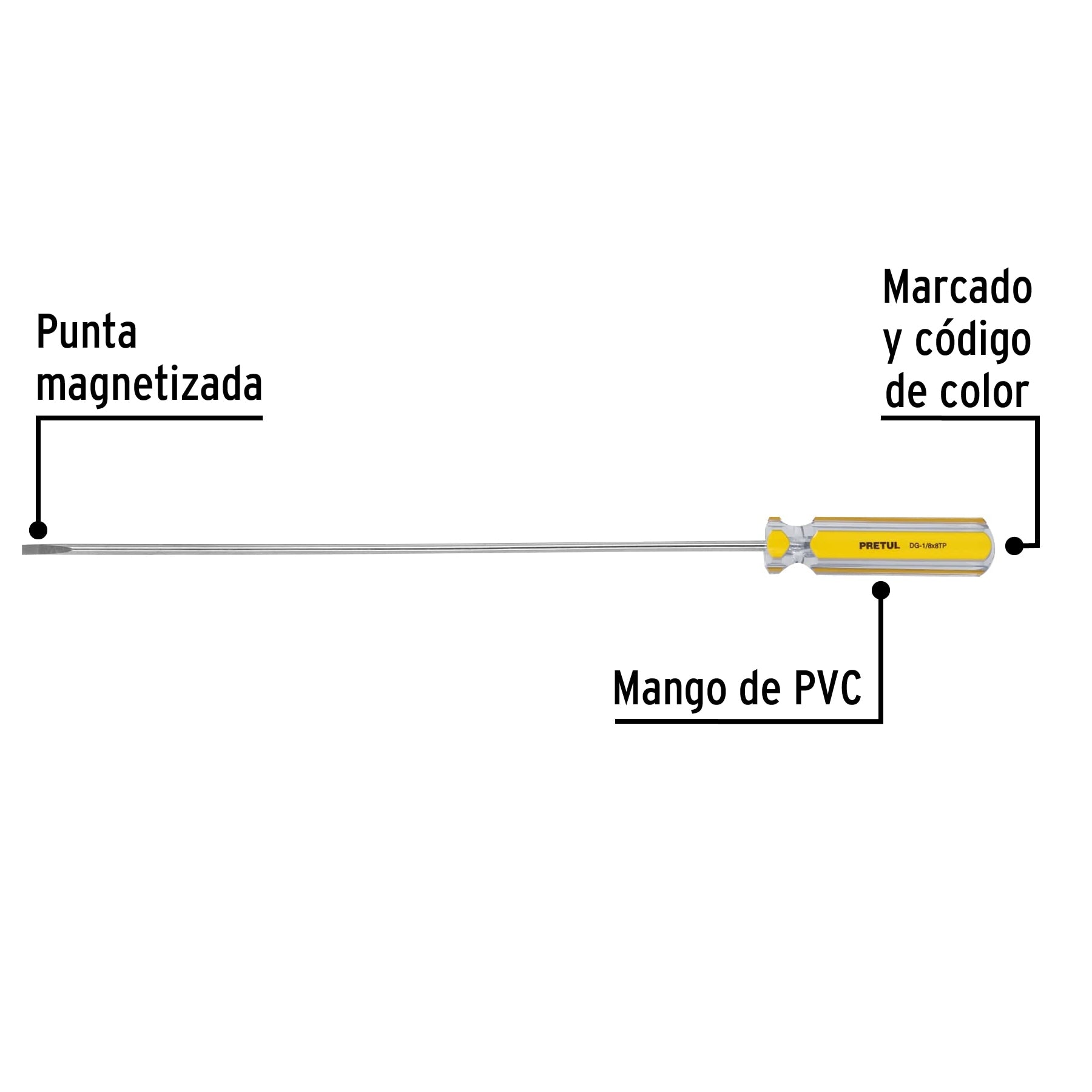 Desarmador cabinet 1/8 x 8' mango de PVC, Pretul DG-1/8X8TP 21466 MM00