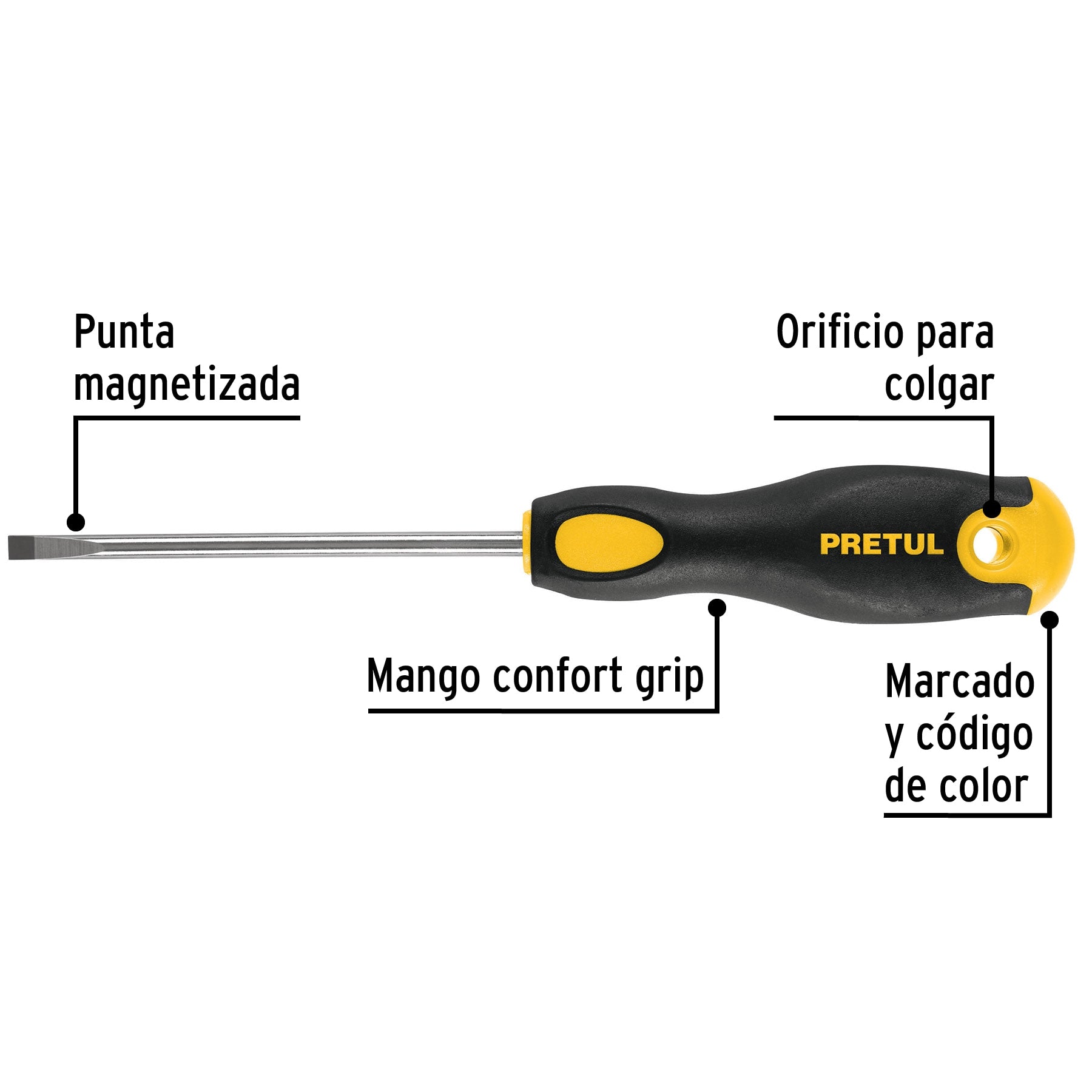 Desarmador cabinet 3/16 x 4' mango Comfort Grip, Pretul DG-3/16X4BP 21489 MM00