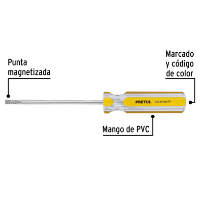 Desarmador cabinet 3/16 x 4' mango de PVC, Pretul DG-3/16X4TP 21467 MM00