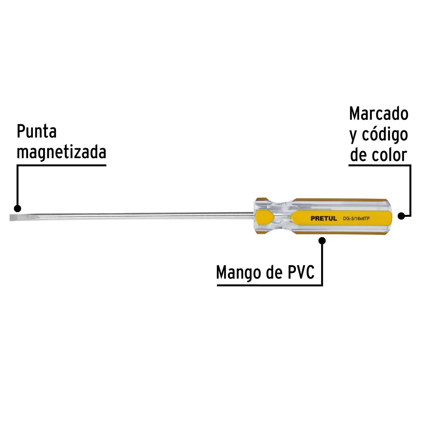 Desarmador cabinet 3/16 x 6' mango de PVC, Pretul DG-3/16X6TP 21468 MM00