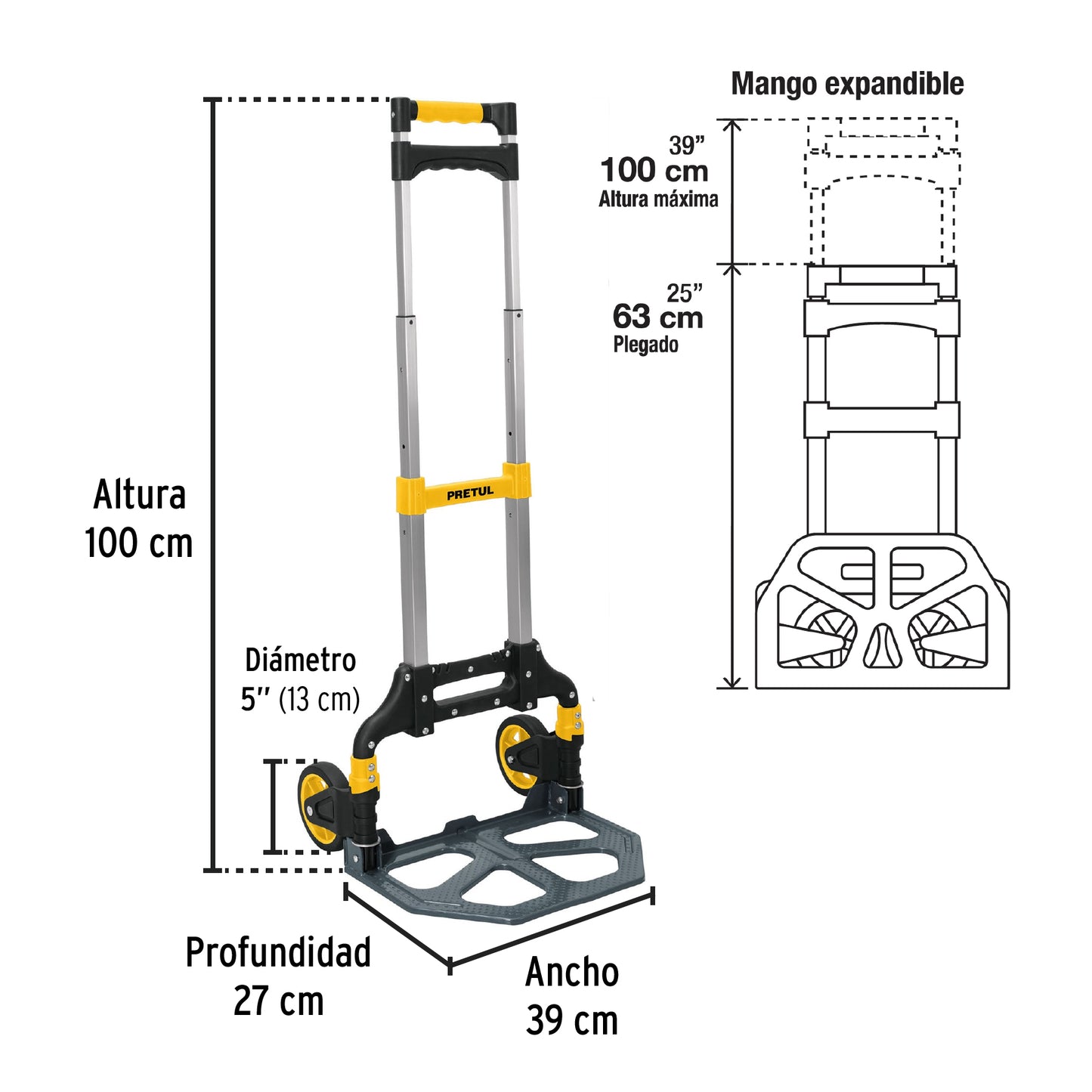 Diablo de carga, plegable, 100 kg, Pretul DIA-100P 24127 MM1