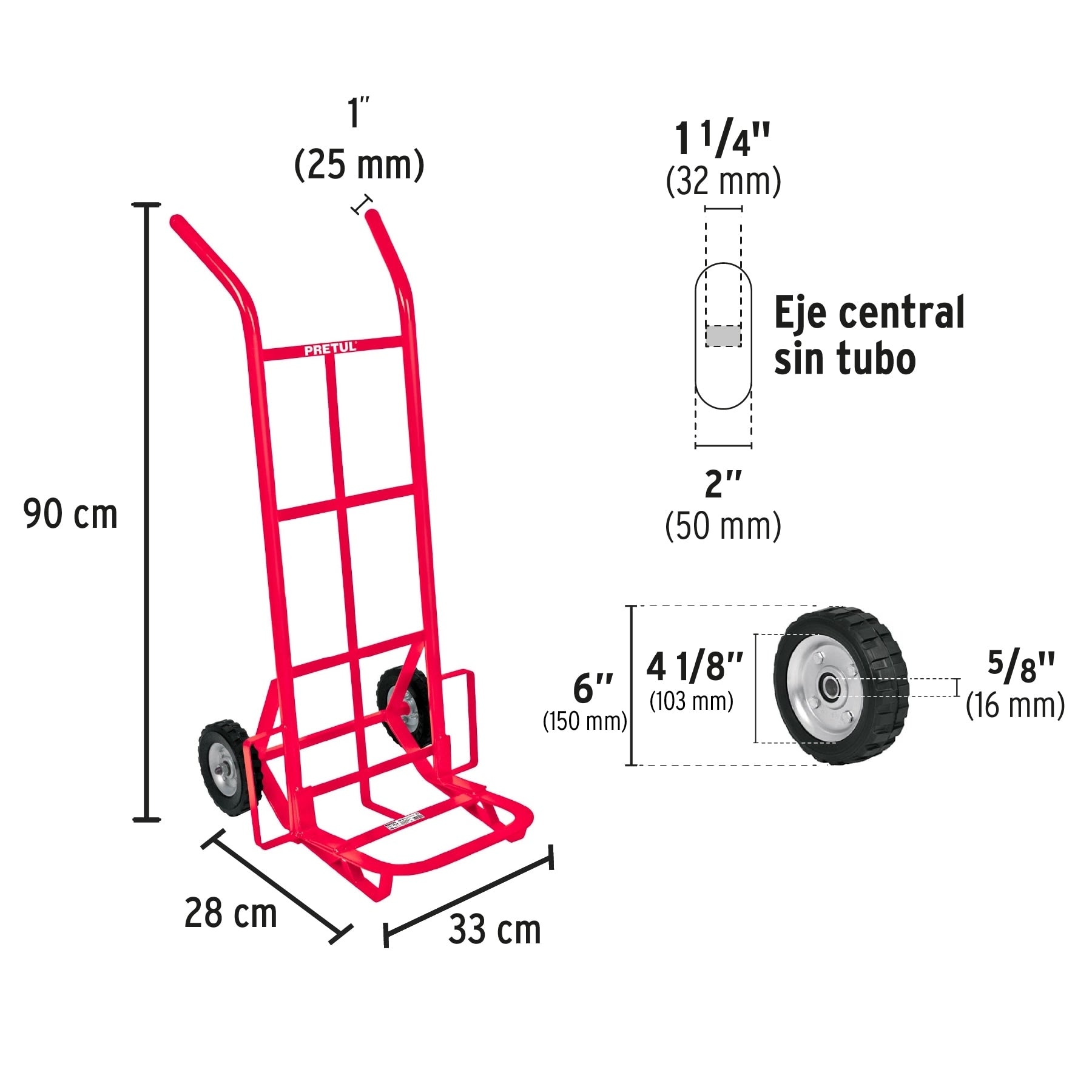 Diablo de carga de 100 kg, ruedas sólidas, balero sencillo DIA-100 44475 MM1