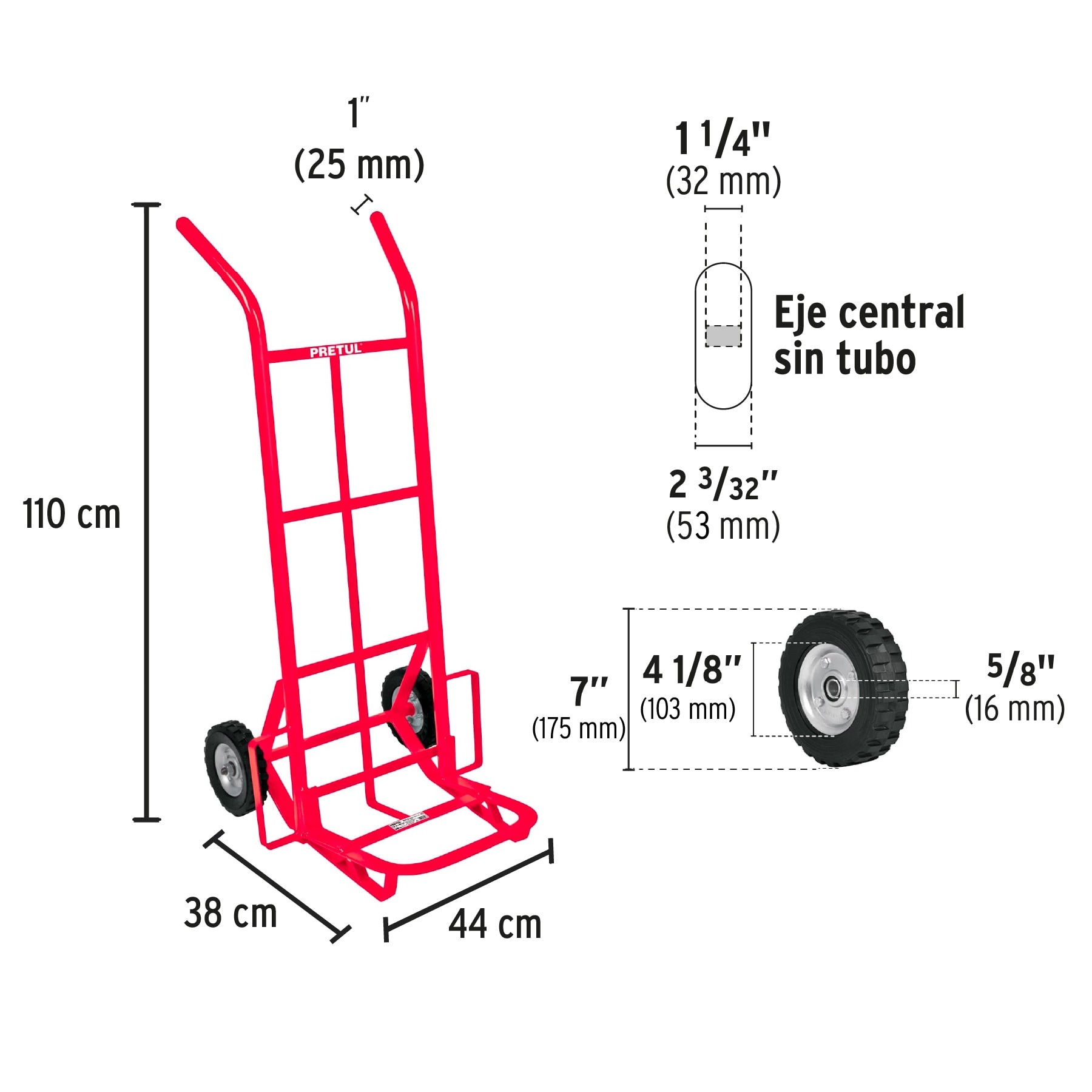 Diablo de carga de 200 kg, ruedas sólidas, balero sencillo DIA-200 44476 MM1