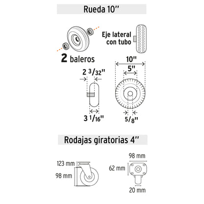 Diablo de carga de 385 kg, de plataforma, ruedas neumáticas DIA-385P 42710 MM1