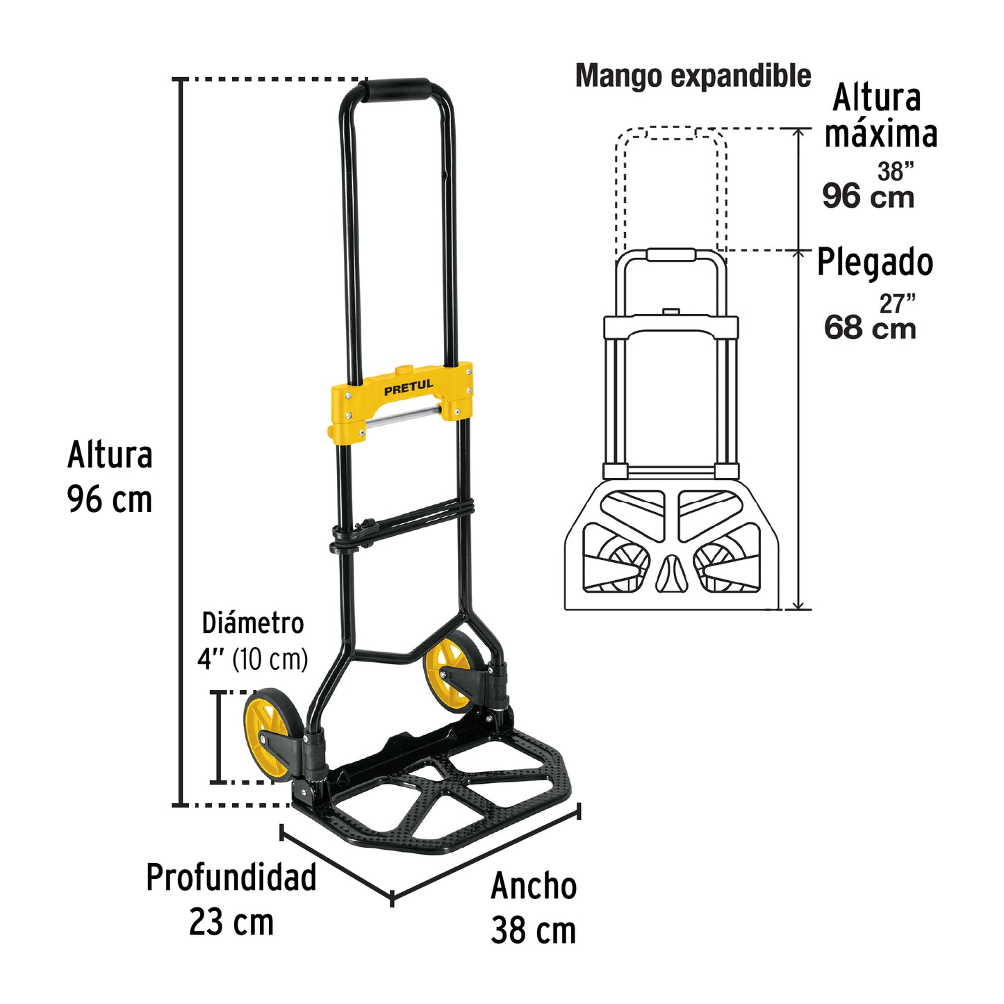 Diablo de carga, plegable, acero, 60 kg, Pretul DIA-60P 26029 MM1