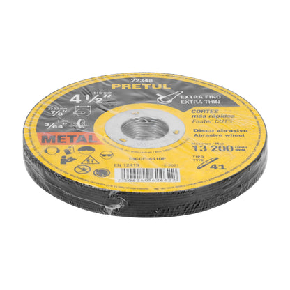 Disco Tipo 41 de 4-1/2' x 1 mm corte fino de metal, Pretul DICOF-4510P 22348 MM00