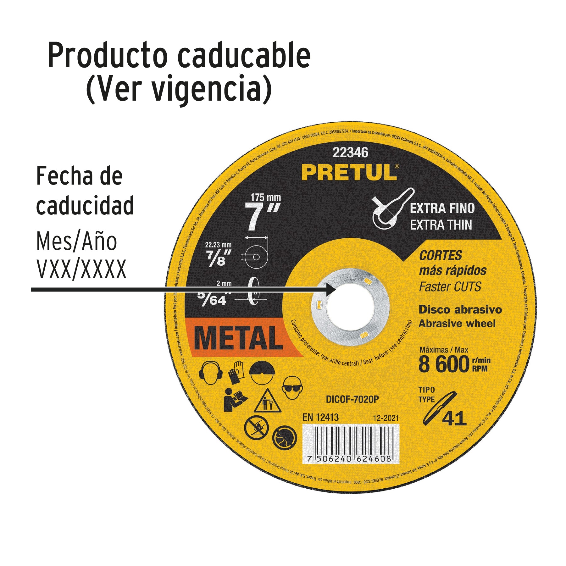 Disco Tipo 41 de 7' x 2 mm corte fino de metal, Pretul DICOF-7020P 22346 MM00