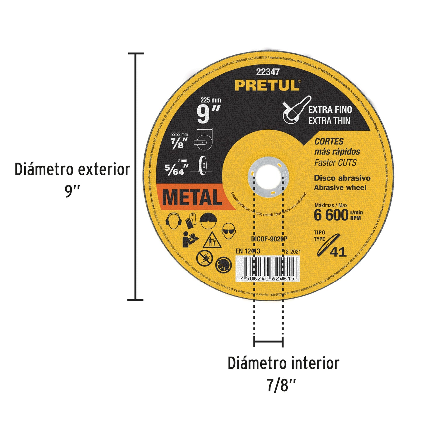 Disco Tipo 41 de 9' x 2 mm corte fino de metal, Pretul DICOF-9020P 22347 MM00