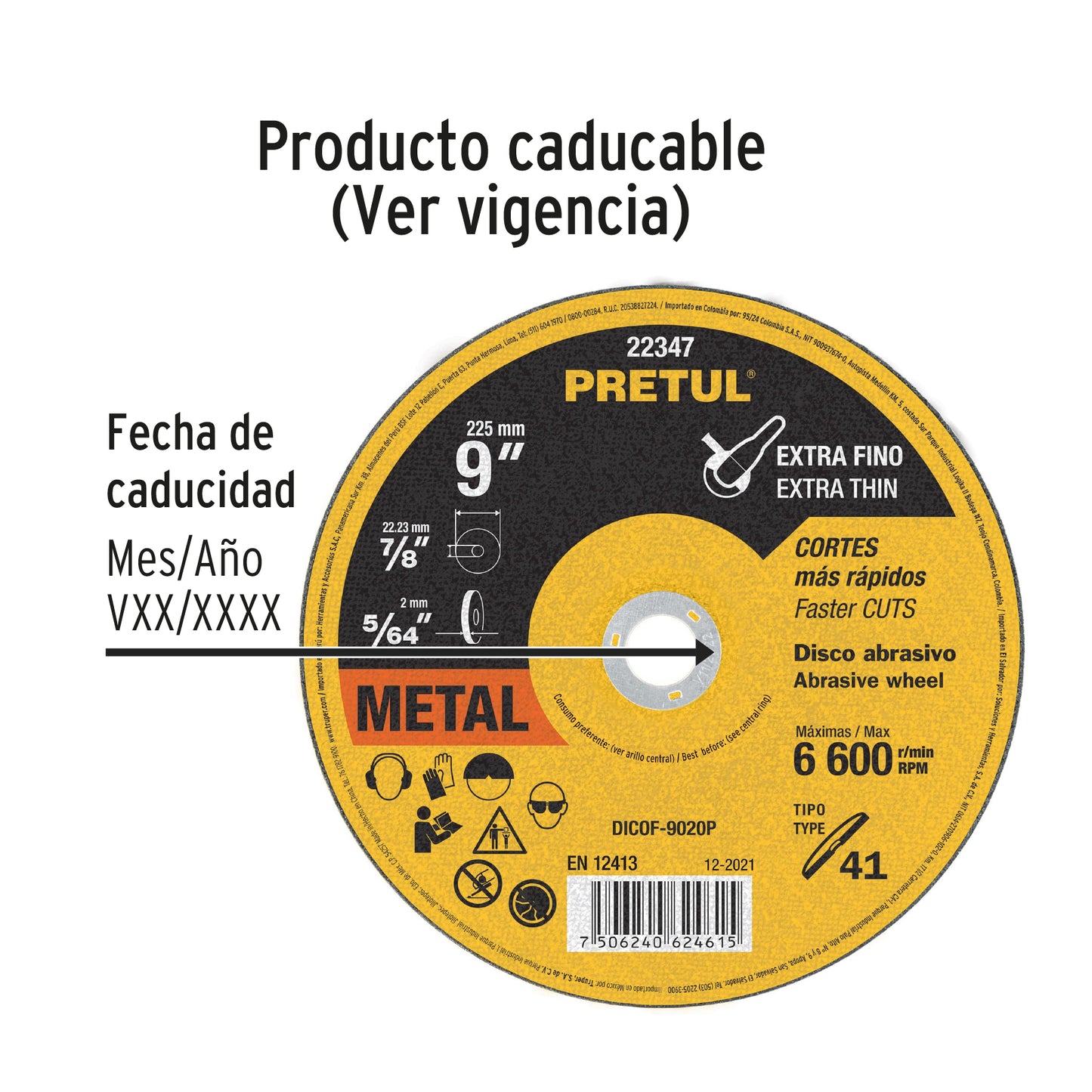 Disco Tipo 41 de 9' x 2 mm corte fino de metal, Pretul DICOF-9020P 22347 MM00