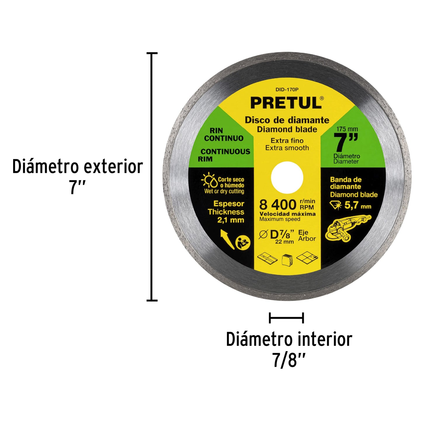 Disco de diamante de 7' x 2.1 mm rin continuo, Pretul DID-170P 21000 MM00