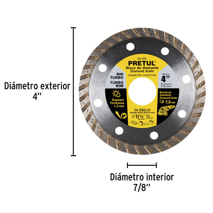 Disco de diamante de 4' x 1.2 mm rin turbo, Pretul DID-240P 27016 MM00