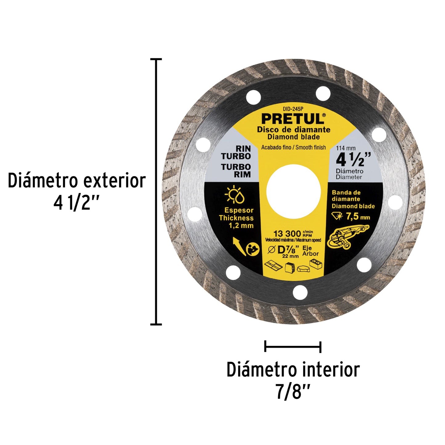 Disco de diamante de 4-1/2' x 1.2 mm rin turbo, Pretul DID-245P 27017 MM00