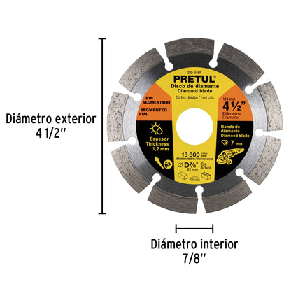 Disco de diamante de 4-1/2' x 1.2 mm rin segmentado, Pretul DID-345P 27032 MM00