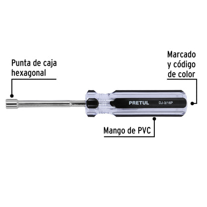 Desarmador de caja 3/16' mango de PVC, Pretul DJ-3/16P 29988 MM00