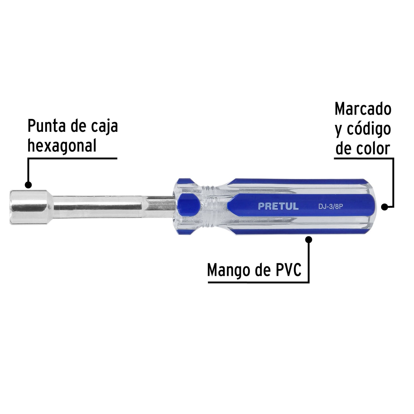 Desarmador de caja 3/8' mango de PVC, Pretul DJ-3/8P 29991 MM00