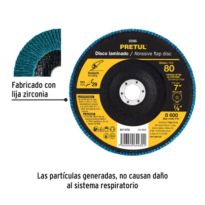 Disco 7' laminado grano 80 centro 7/8', Pretul DLP-2732 22355 MM00