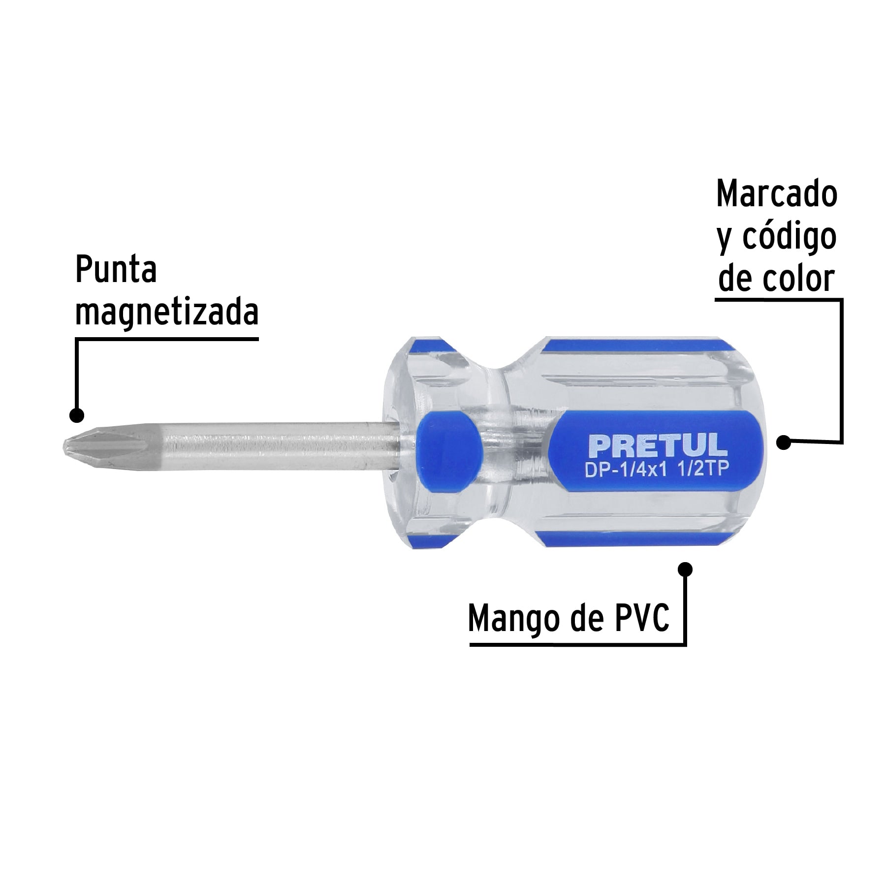 Desarmador de cruz 1/4 x 1-1/2' mango de PVC, Pretul DP-1/4X1-1/2TP 21476 MM00