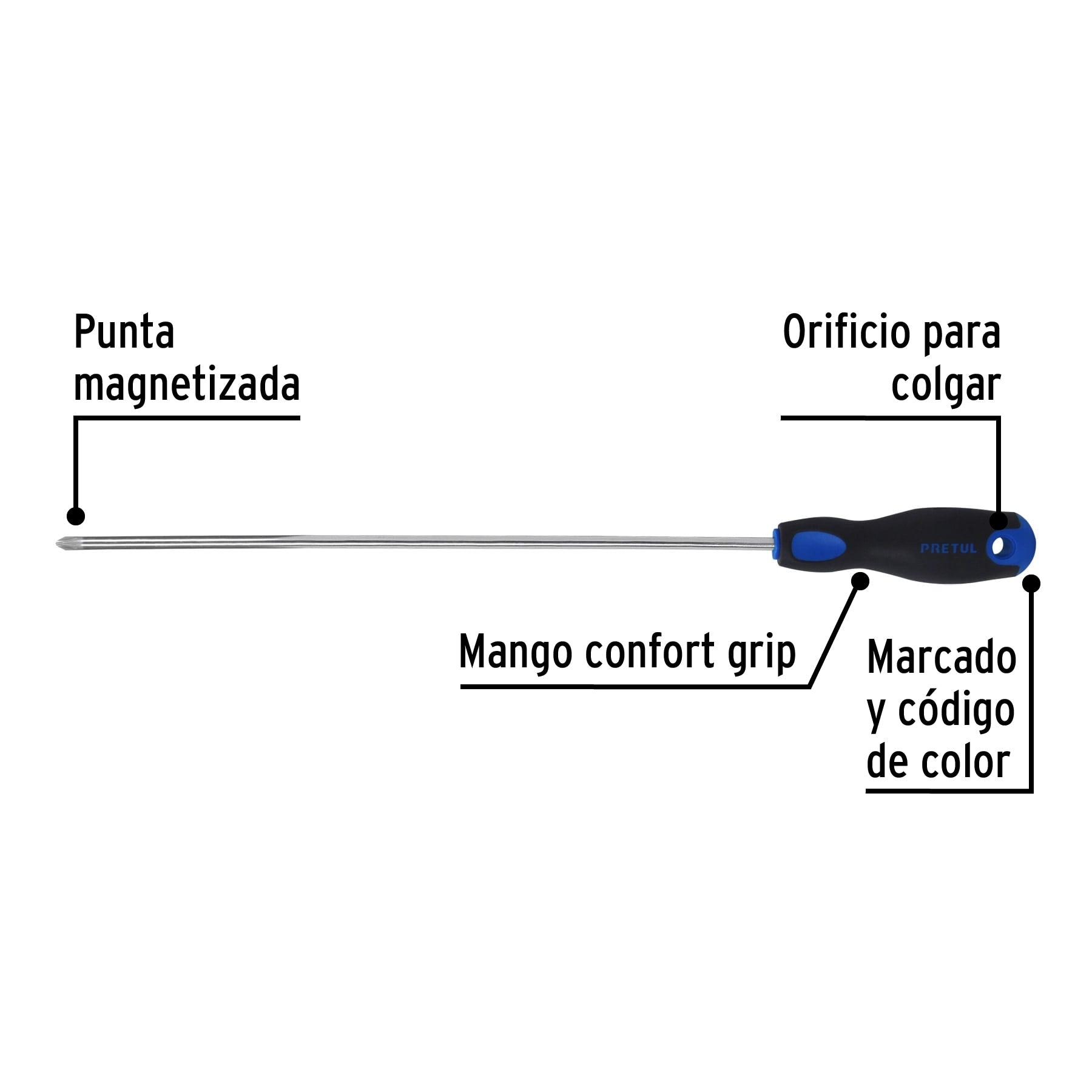 Desarmador de cruz 1/4' x 12' mango Comfort Grip, Pretul DP-1/4X12BP 28087 MM00