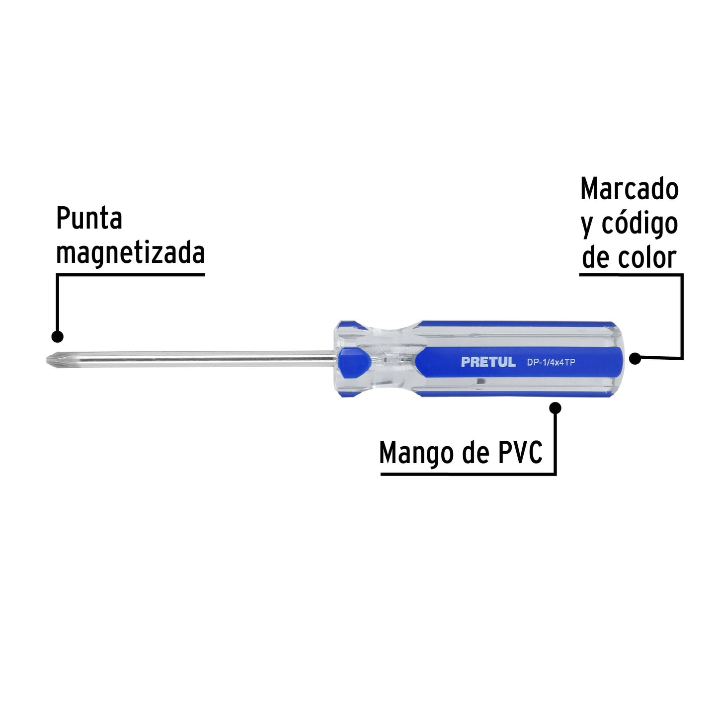 Desarmador de cruz 1/4 x 4' mango de PVC, Pretul DP-1/4X4TP 21474 MM00