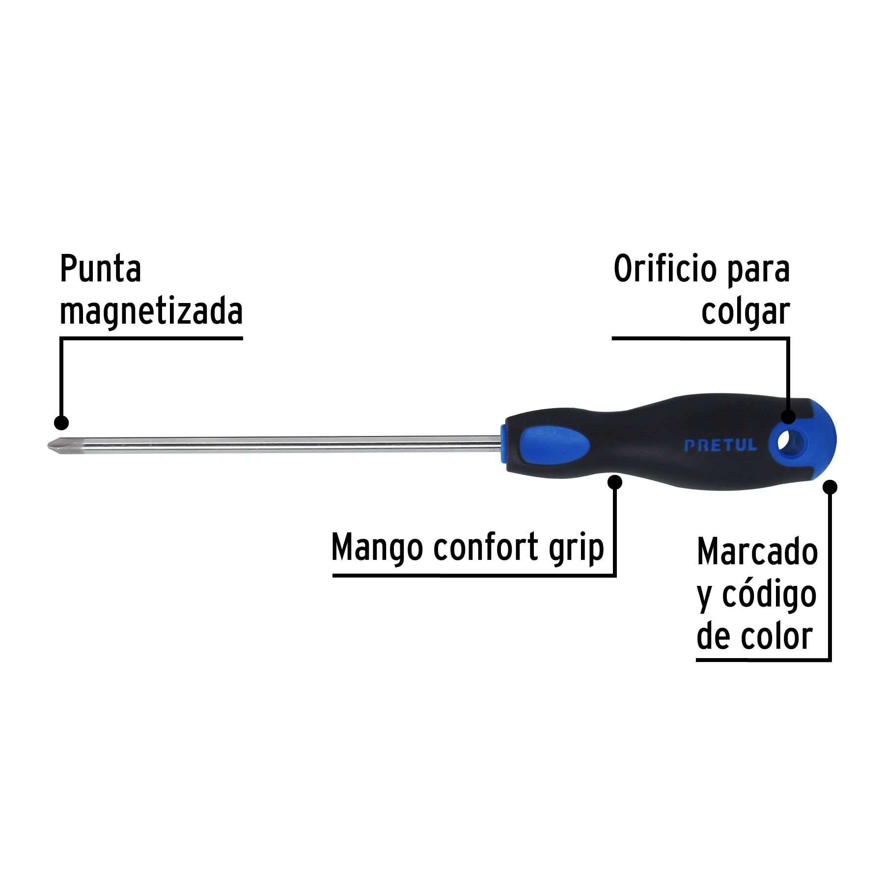 Desarmador de cruz 1/4' x 6' mango Comfort Grip, Pretul DP-1/4X6BP 21499 MM00