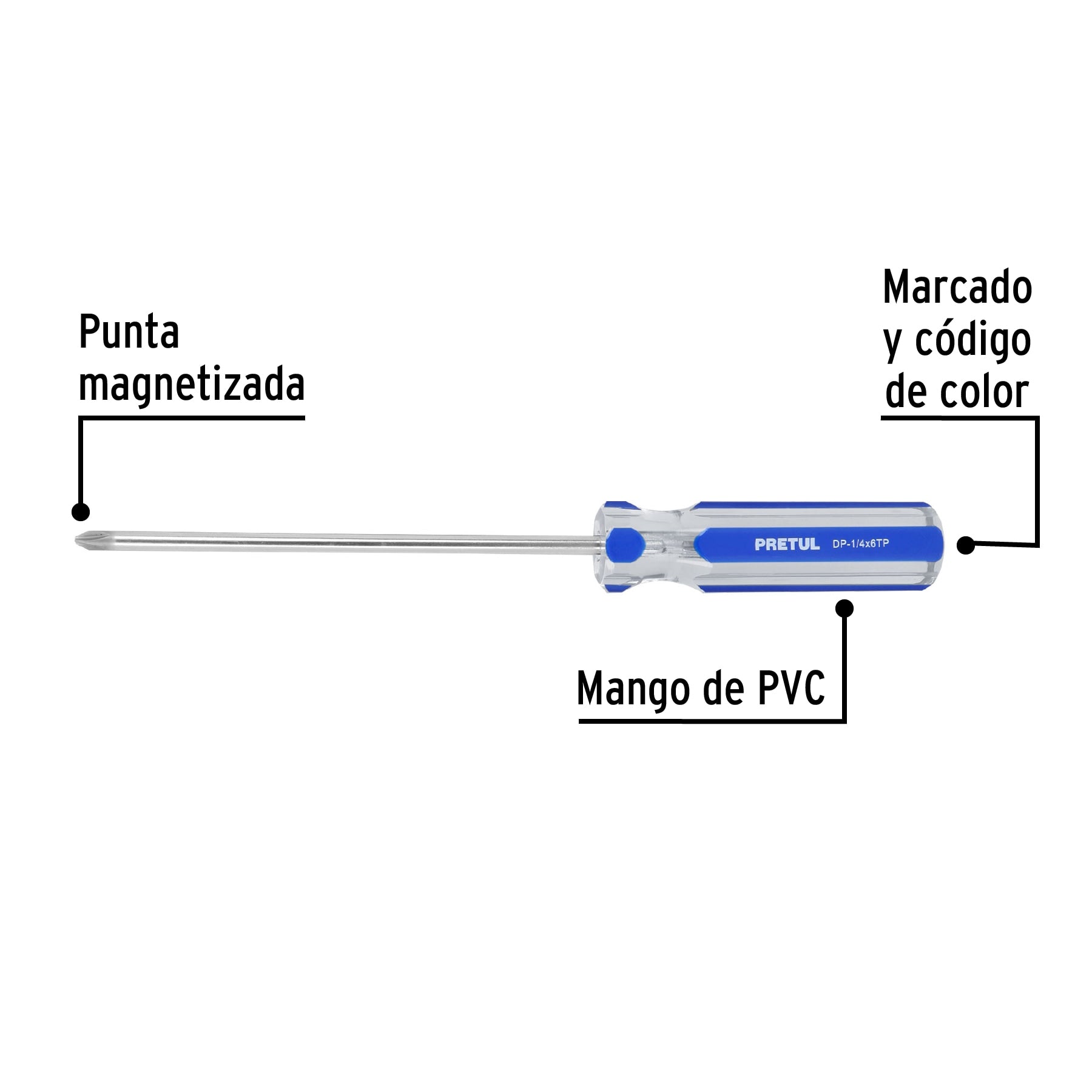 Desarmador de cruz 1/4 x 6' mango de PVC, Pretul DP-1/4X6TP 21477 MM00