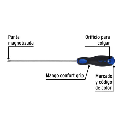 Desarmador de cruz 1/4' x 8' mango Comfort Grip, Pretul DP-1/4X8BP 21497 MM00