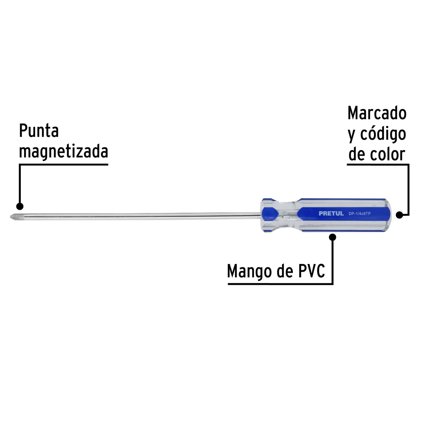 Desarmador de cruz 1/4 x 8' mango de PVC, Pretul DP-1/4X8TP 21475 MM00