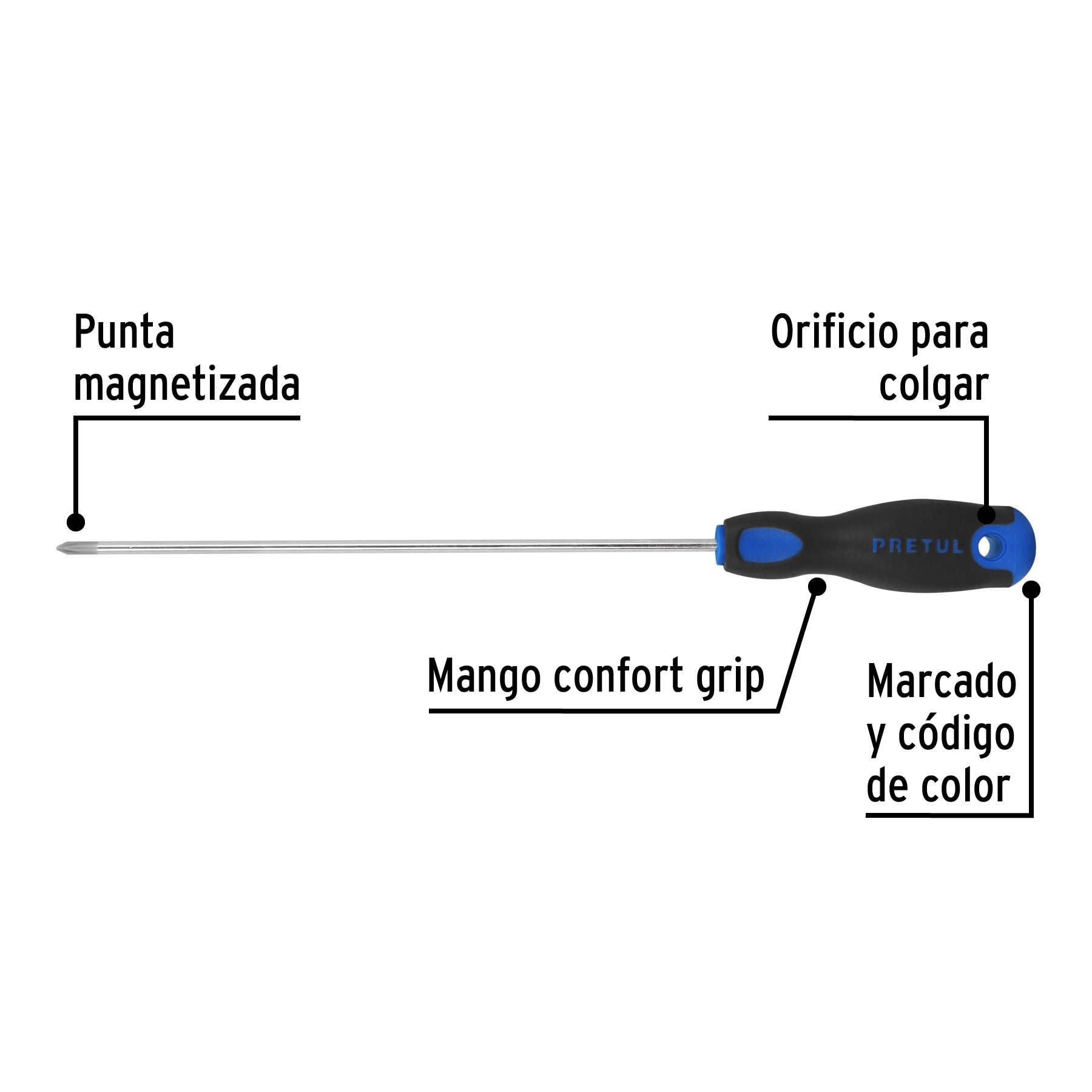 Desarmador de cruz 1/8' x 4' mango Comfort Grip, Pretul DP-1/8X4BP 28082 MM00