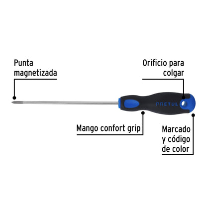 Desarmador de cruz 1/8' x 6' mango Comfort Grip, Pretul DP-1/8X6BP 28083 MM00