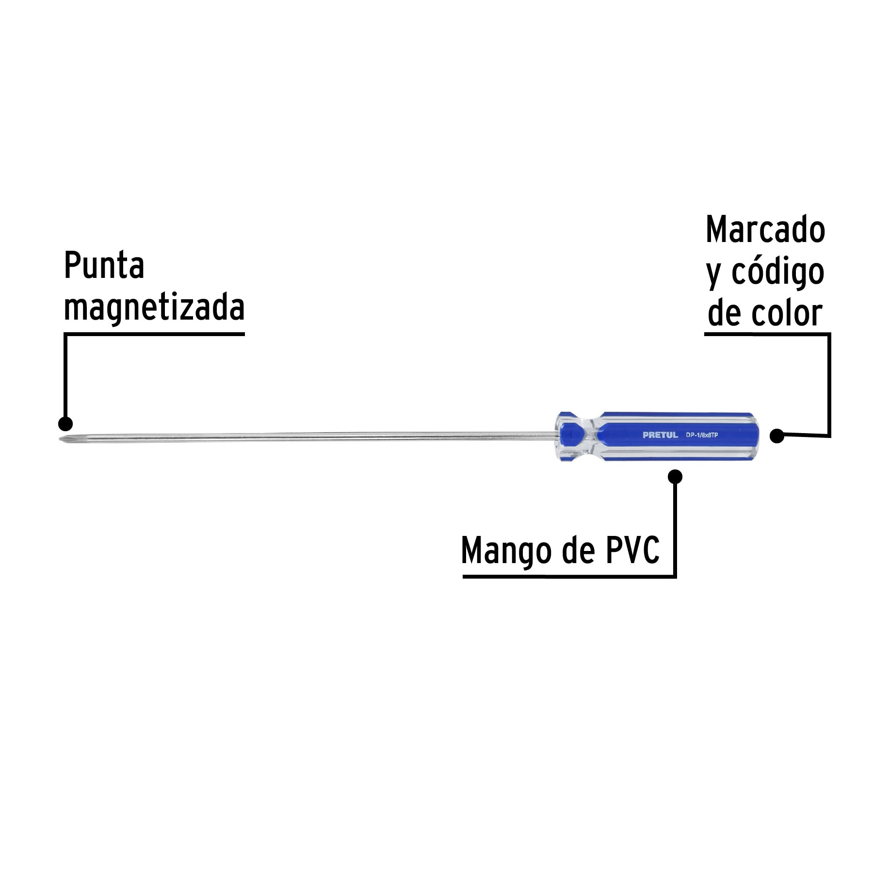 Desarmador de cruz 1/8' x 6' mango de PVC, Pretul DP-1/8X6TP 28077 MM00