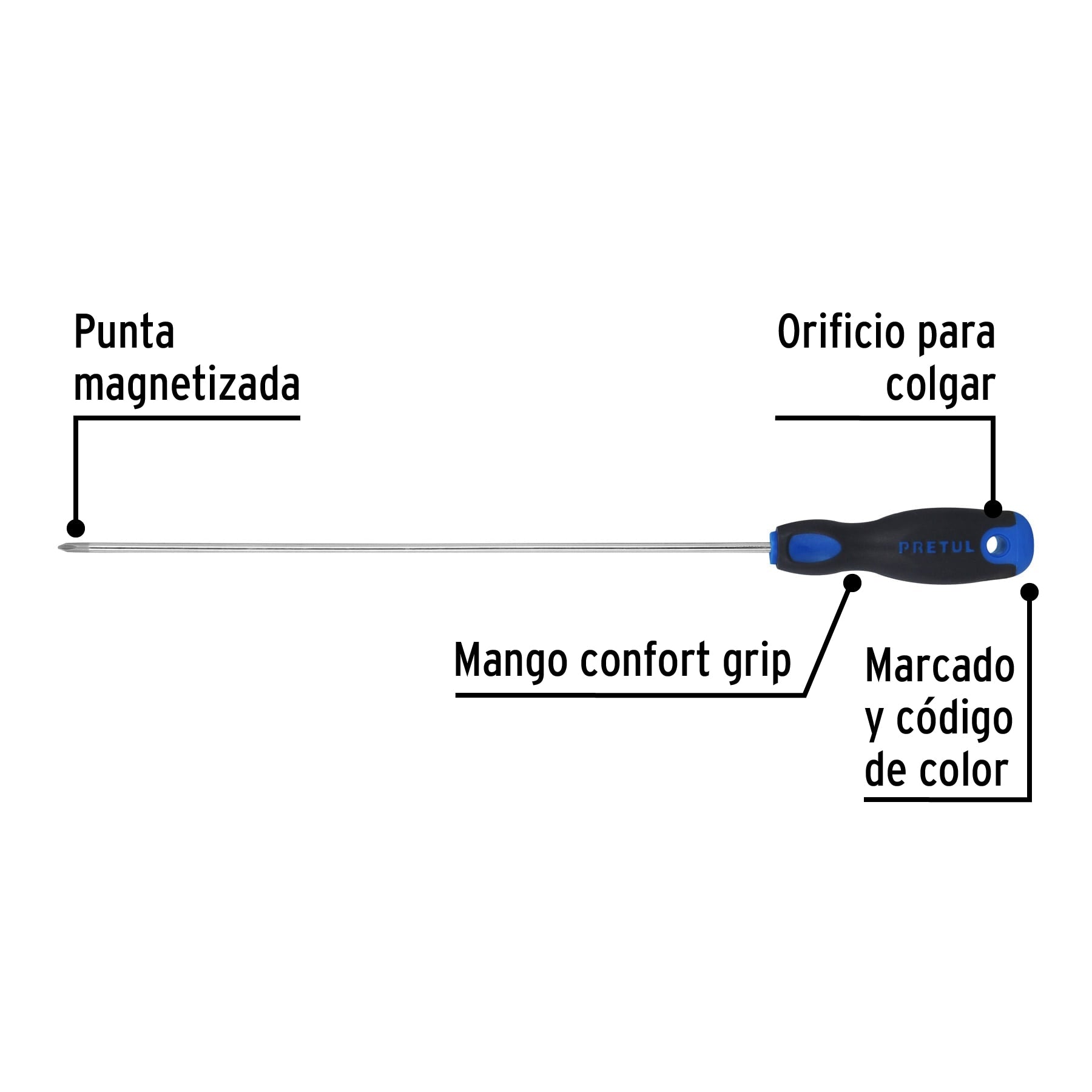 Desarmador de cruz 1/8' x 8' mango Comfort Grip, Pretul DP-1/8X8BP 28084 MM00