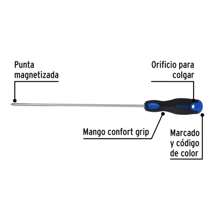 Desarmador de cruz 3/16' x 10' mango Comfort Grip, Pretul DP-3/16X10BP 28086 MM00