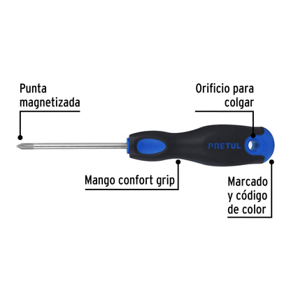 Desarmador de cruz 3/16' x 3' mango Comfort Grip, Pretul DP-3/16X3BP 21493 MM00