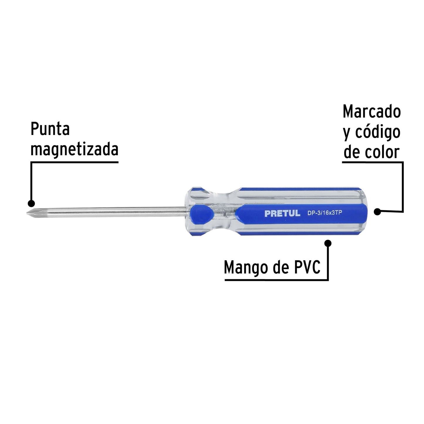 Desarmador de cruz 3/16 x 3' mango de PVC, Pretul DP-3/16X3TP 21471 MM00