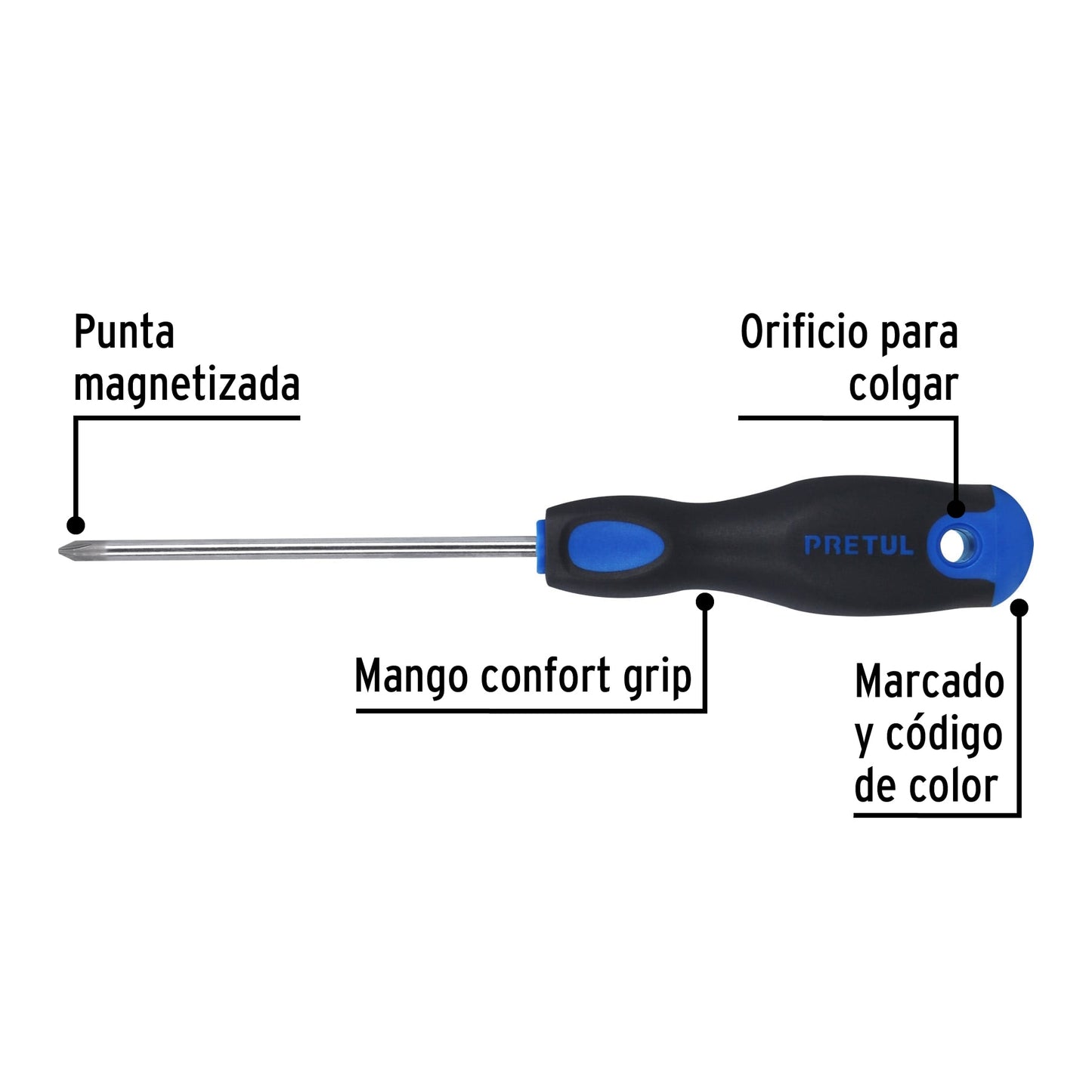 Desarmador de cruz 3/16' x 4' mango Comfort Grip, Pretul DP-3/16X4BP 21495 MM00