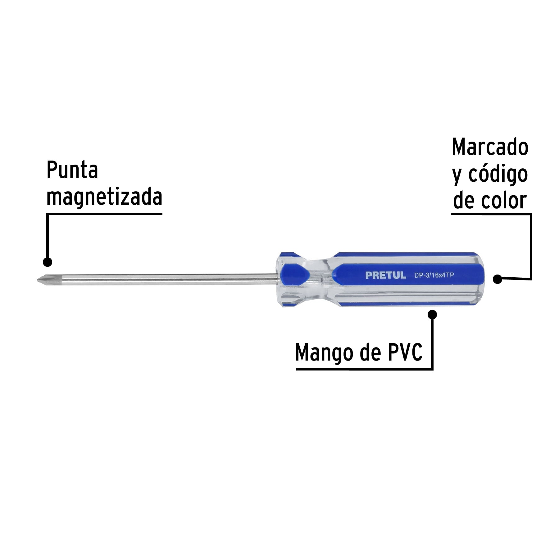 Desarmador de cruz 3/16 x 4' mango de PVC, Pretul DP-3/16X4TP 21473 MM00