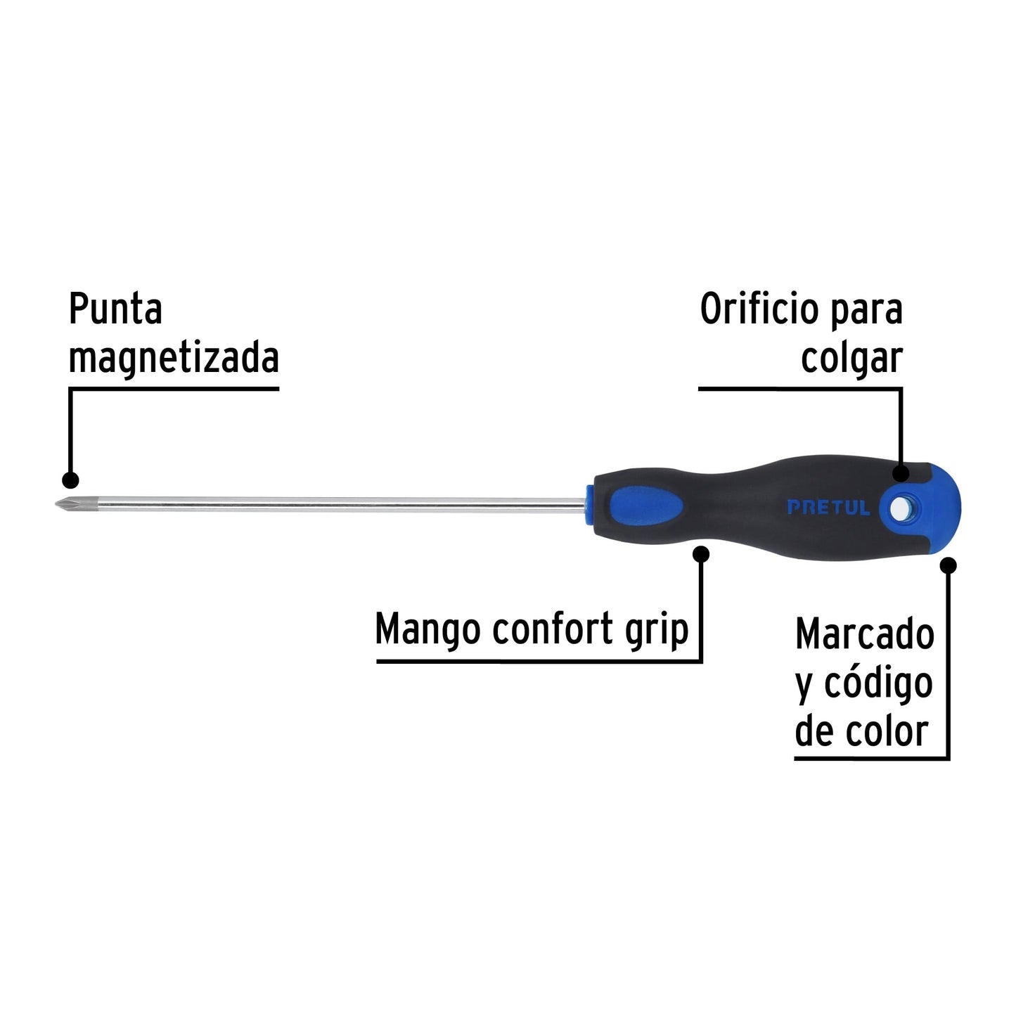 Desarmador de cruz 3/16' x 6' mango Comfort Grip, Pretul DP-3/16X6BP 21494 MM00